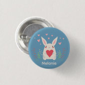Cute White Bunny With Heart Personalised Ronde Button 3,2 Cm (Voorkant /achterkant)