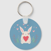 Cute White Bunny With Heart Personalised Sleutelhanger (Achterkant)