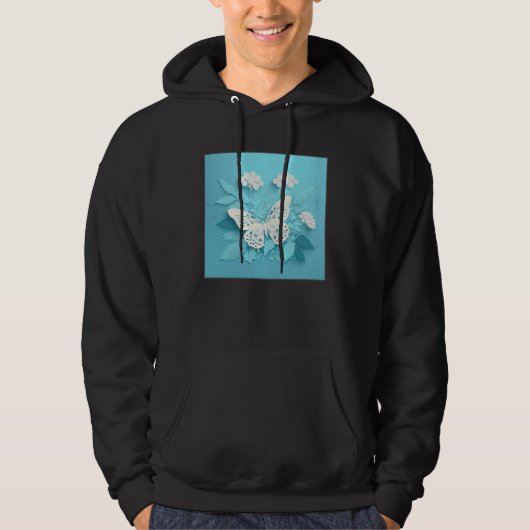 Cute White Butterfly Illustration Flowers Minimal  Hoodie (Voorkant)