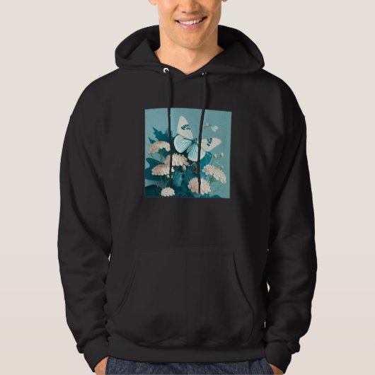 Cute White Butterfly Illustration Flowers Minimal  Hoodie (Voorkant)