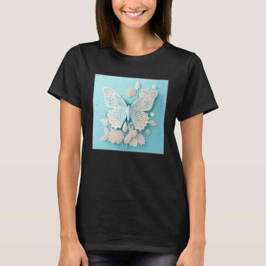 Cute White Butterfly Illustration Flowers Minimal  T-shirt (Voorkant)