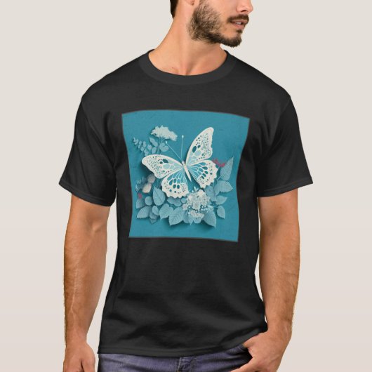 Cute White Butterfly Illustration Flowers Minimal  T-shirt (Voorkant)