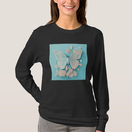 Cute White Butterfly Illustration Flowers Minimal T-shirt (Voorkant)