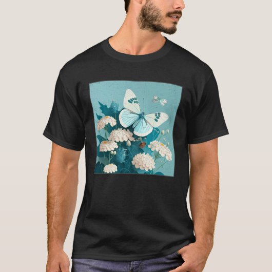 Cute White Butterfly Illustration Flowers Minimal  T-shirt (Voorkant)