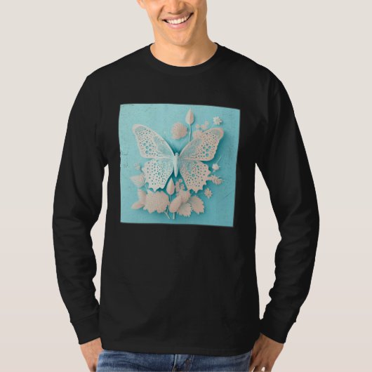 Cute White Butterfly Illustration Flowers Minimal T-shirt (Voorkant)