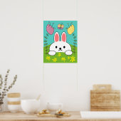 Cute White Cartoon Bunny Rabbit Poster (Keuken)