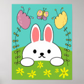 Cute White Cartoon Bunny Rabbit Poster (Voorkant)