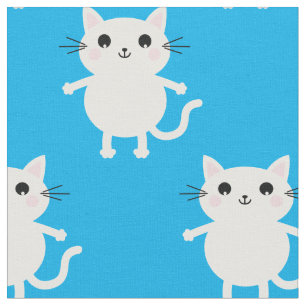 Cute White Cartoon Cats Baby Nursery Kind Room Blu Stof