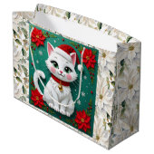 Cute White Cat and Poinsettia Christmas Groot Cadeauzakje (Achterkant Gekanteld)
