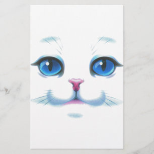 Cute White Cat Blue Eyes Face Briefpapier