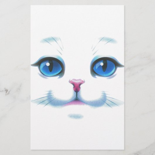 Cute White Cat Blue Eyes Face Briefpapier (Voorkant)