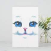 Cute White Cat Blue Eyes Face Briefpapier (Staand voorkant)