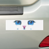 Cute White Cat Blue Eyes Face Bumpersticker (Op auto)