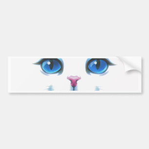 Cute White Cat Blue Eyes Face Bumpersticker