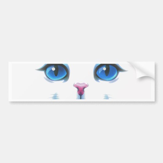 Cute White Cat Blue Eyes Face Bumpersticker (Voorkant)