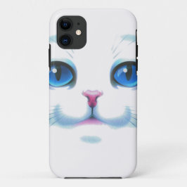 Cute White Cat Blue Eyes Face Case-Mate iPhone Case