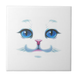 Cute White Cat Blue Eyes Face Tegeltje