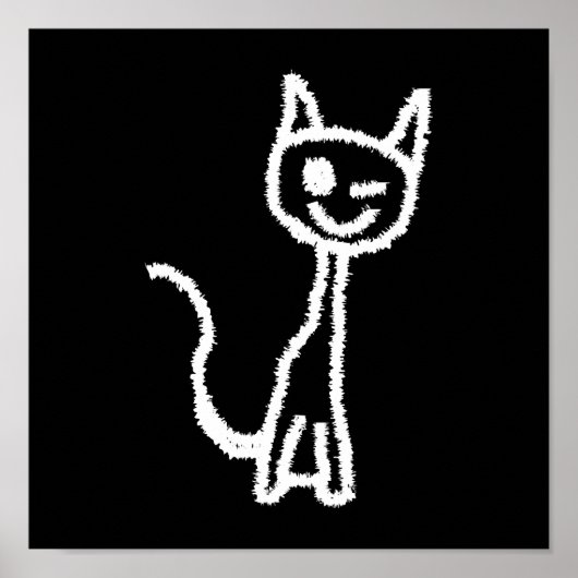 Cute White Cat Cartoon. Op zwart. Poster (Voorkant)