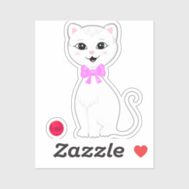 Cute White Cat Cartoon Sticker
