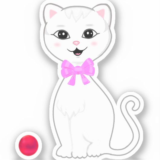 Cute White Cat Cartoon Sticker (Voorkant)