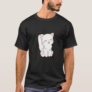 Cute White Cat Chibi Tongue Stikken uit T-shirt