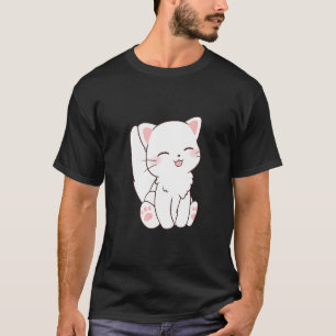 Cute White Cat Chibi Tongue Stikken uit T-shirt