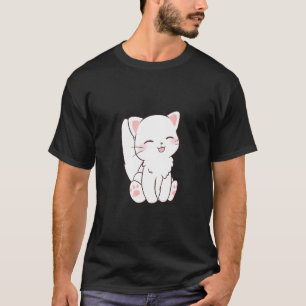 Cute White Cat Chibi Tongue Stikken uit T-shirt