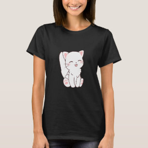 Cute White Cat Chibi Tongue Stikken uit T-shirt