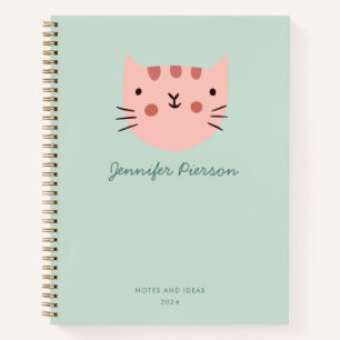 Cute White Cat Custom Handwriting Name Notitieboek