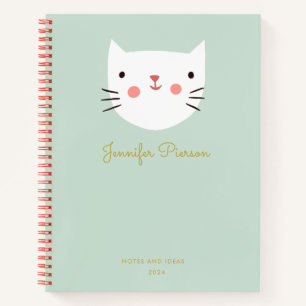 Cute White Cat Custom Handwriting Name Notitieboek