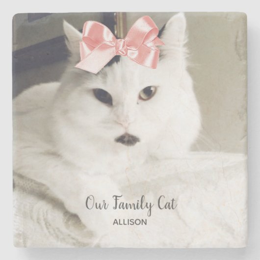 Cute White Cat Custom Photo Persoonlijk  Stenen Onderzetter (Voorkant)