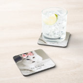 Cute White Cat Custom Text Bier Onderzetter (Rechterzijde)