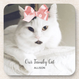 Cute White Cat Custom Text Bier Onderzetter