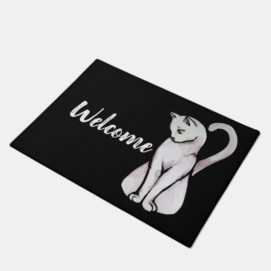 Cute White Cat Deurmat (Schuin)