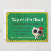 Cute White Cat Dia de Los Muertos Party Invitation Kaart (Achterkant)