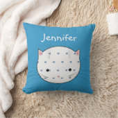 Cute White Cat Face met Blue Pattern, speciaal gep Kussen (Deken)