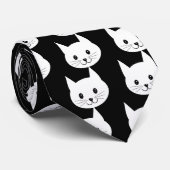 Cute White Cat Face Pattern Stropdas (Opgerold)