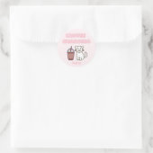 Cute White Cat&Funny Caffeine Pastel Classi Ronde Sticker (Tas)