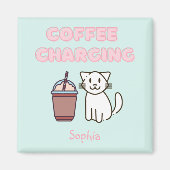 Cute White Cat&Funny Caffeine Pastel Magneet (Voorkant)