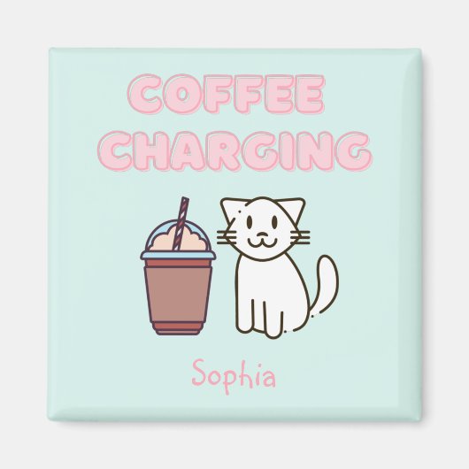 Cute White Cat&Funny Caffeine Pastel Magneet (Voorkant)