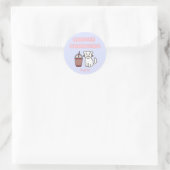 Cute White Cat&Funny Caffeine Pastel Ronde Sticker (Tas)