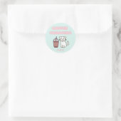 Cute White Cat&Funny Caffeine Pastel Ronde Sticker (Tas)