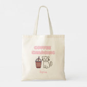 Cute White Cat&Funny Caffeine Pastel Tote Bag (Achterkant)