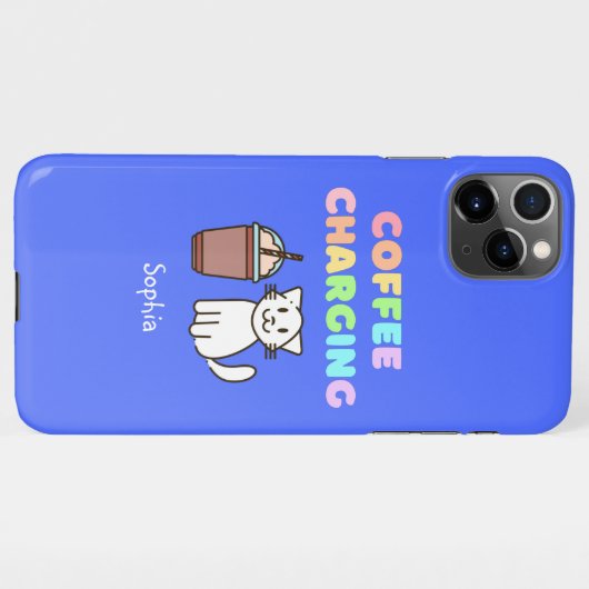 Cute White Cat&Funny Coffee Caffeine Rainbow iPhone Hoesje (Achterkant horizontaal)