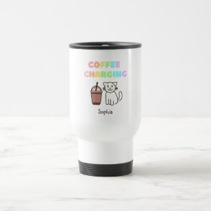 Cute White Cat&Funny Coffee Caffeine Rainbow Reisbeker
