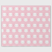 Cute White Cat Girly Pink Pattern Cadeaupapier (Vlak)