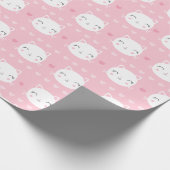 Cute White Cat Girly Pink Pattern Cadeaupapier (Hoek)