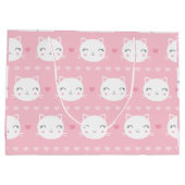 Cute White Cat Girly Pink Pattern Groot Cadeauzakje (Achterkant)