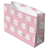 Cute White Cat Girly Pink Pattern Groot Cadeauzakje (Achterkant Gekanteld)