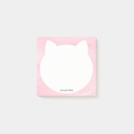Cute White Cat Head Silhouette Pink Waterverf Post-it® Notes
